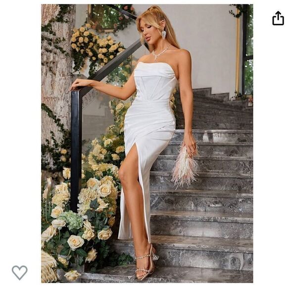 NWT KUTUMAI Cowl Neck Satin Corset Dress Strapless Tube Top Split Party Cocktail - Picture 4 of 16